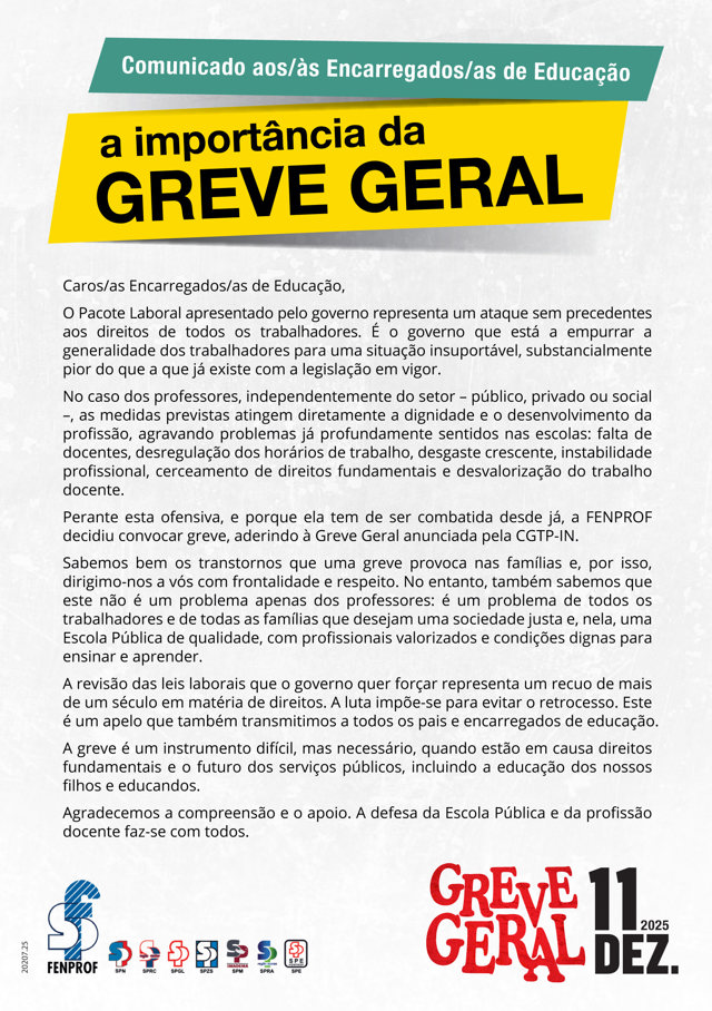 Comunicado Pais Greve